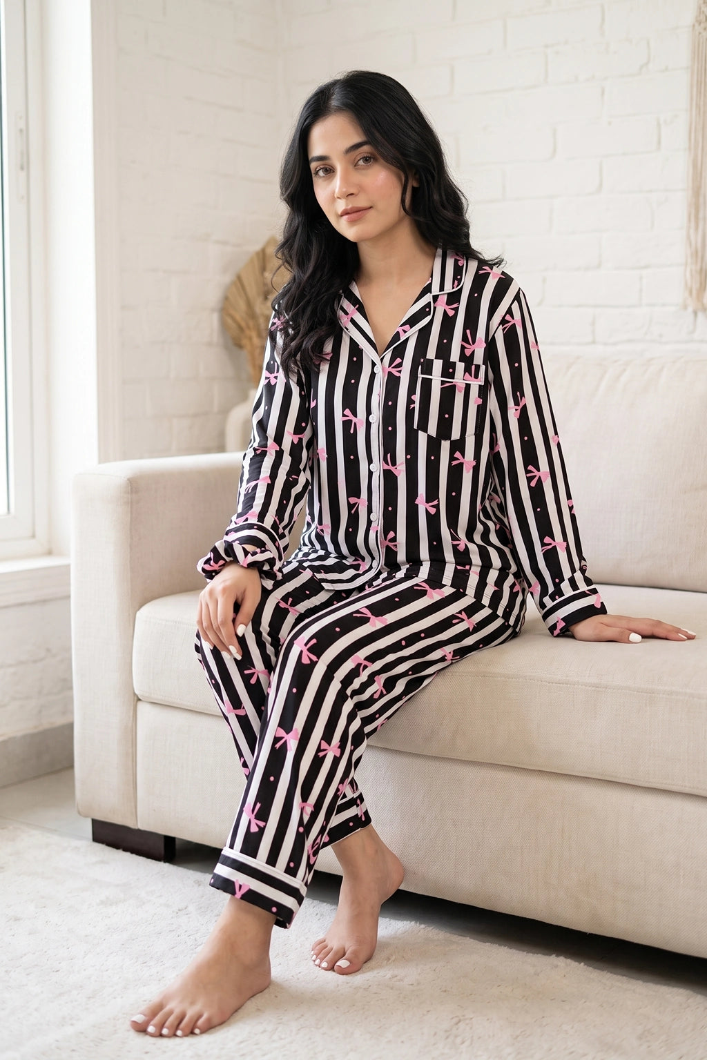 Black Lines & Bows Pj Set