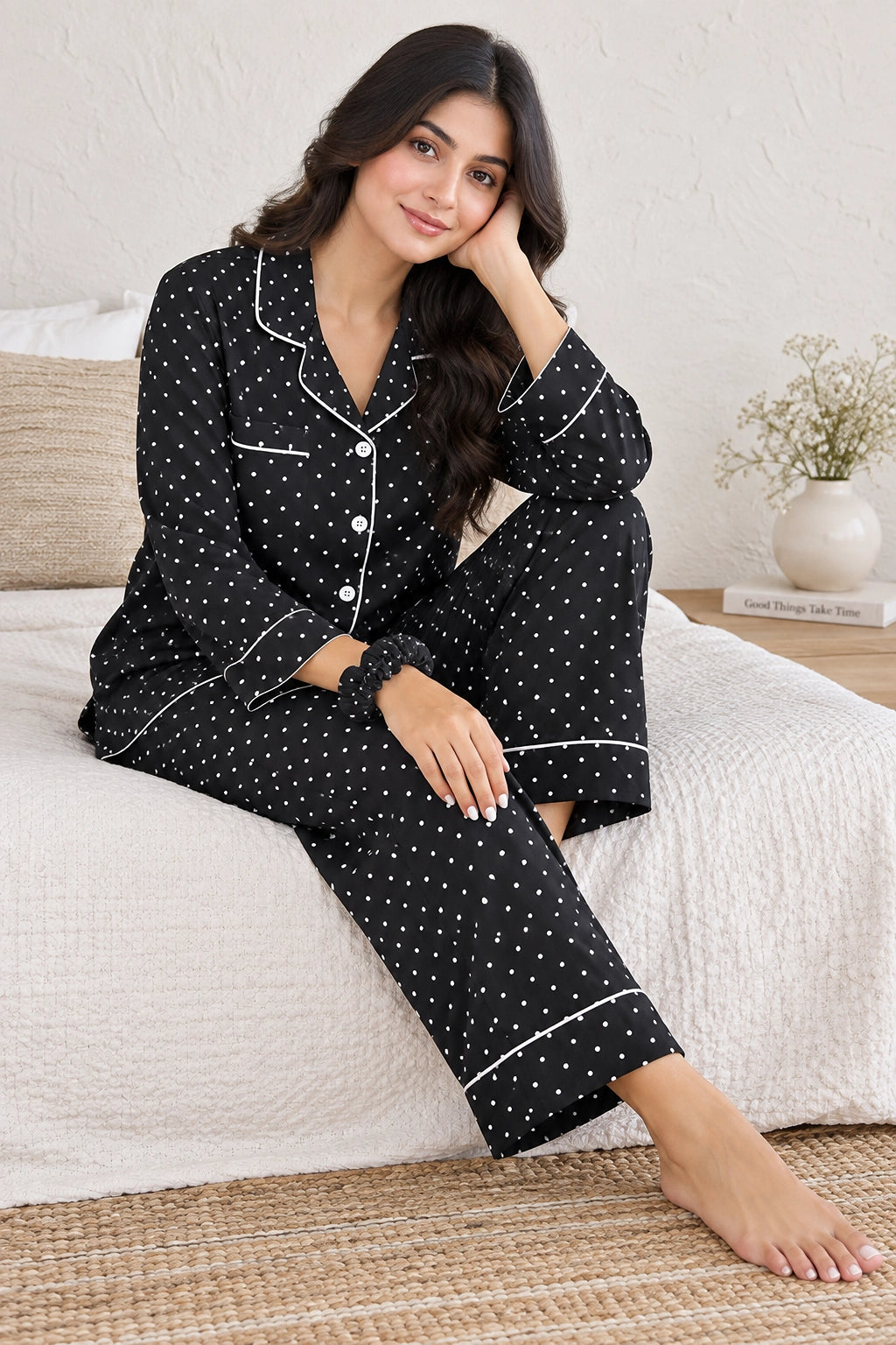 Black Tiny Dots Pj Set
