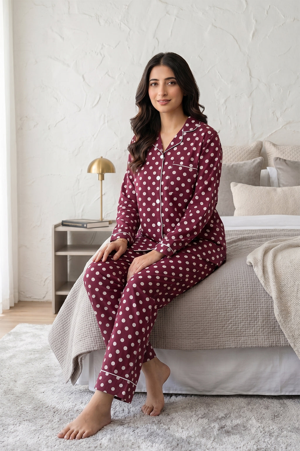 Burgundy Dots Pj Set