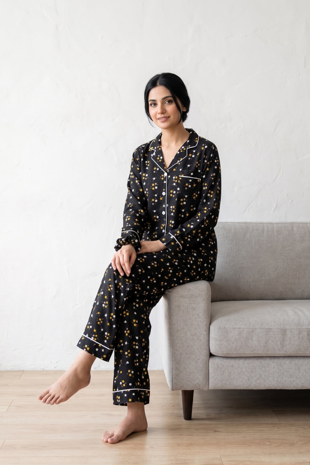 Black Tiny Flora Pj Set