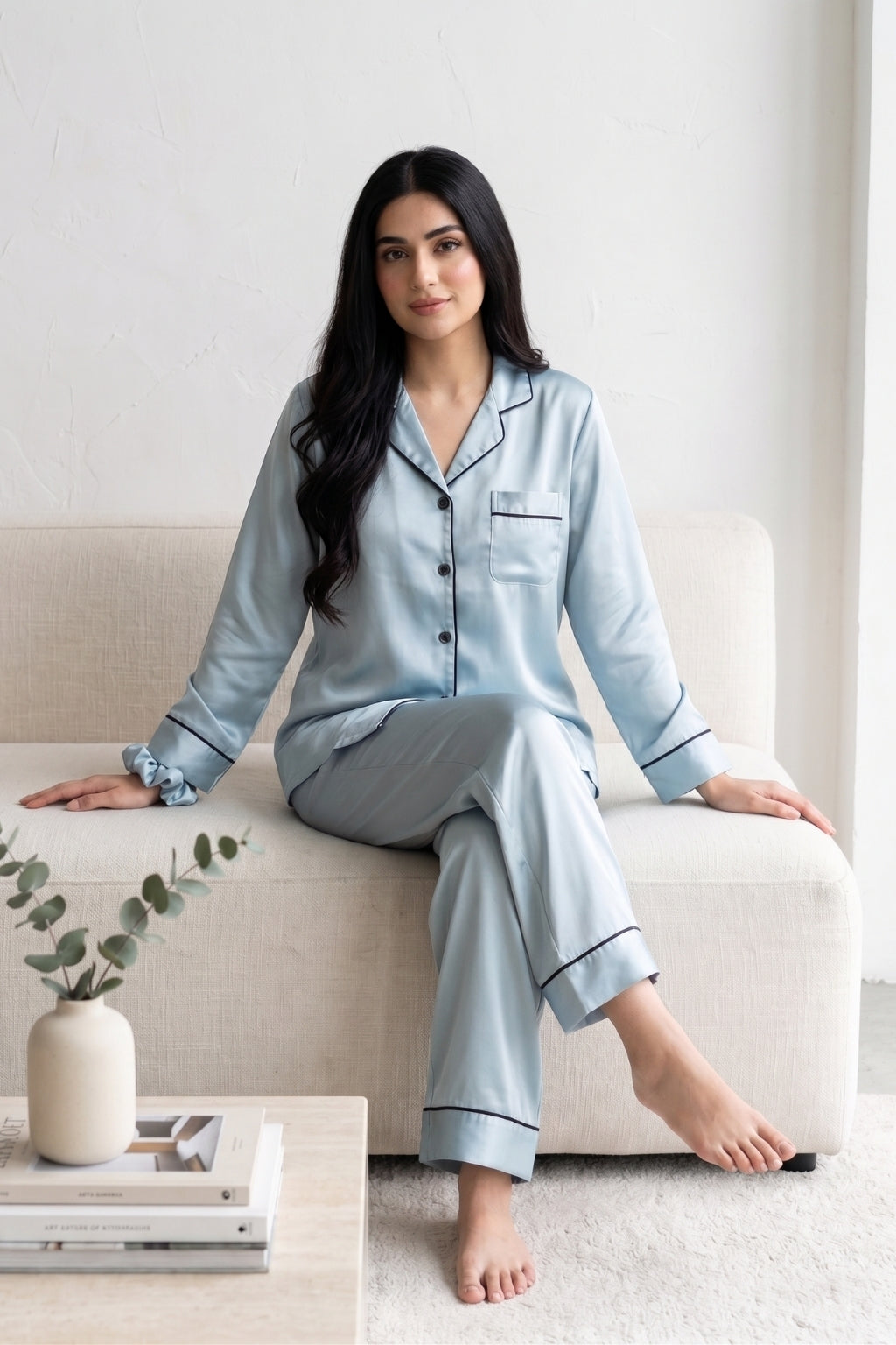 Blue Silk Pj Set