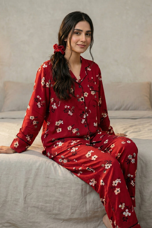 Red Flora Pj Set