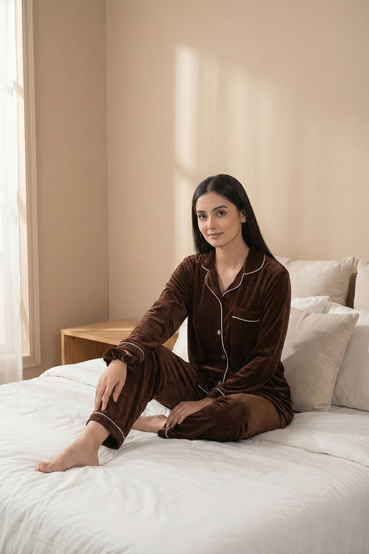 Dark Brown Velvet Pj Set
