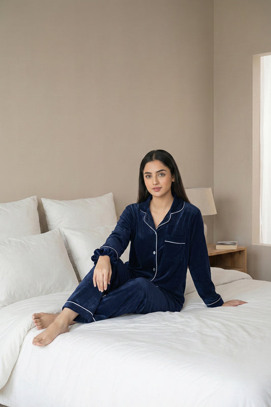 Dark Blue Velvet Pj Set