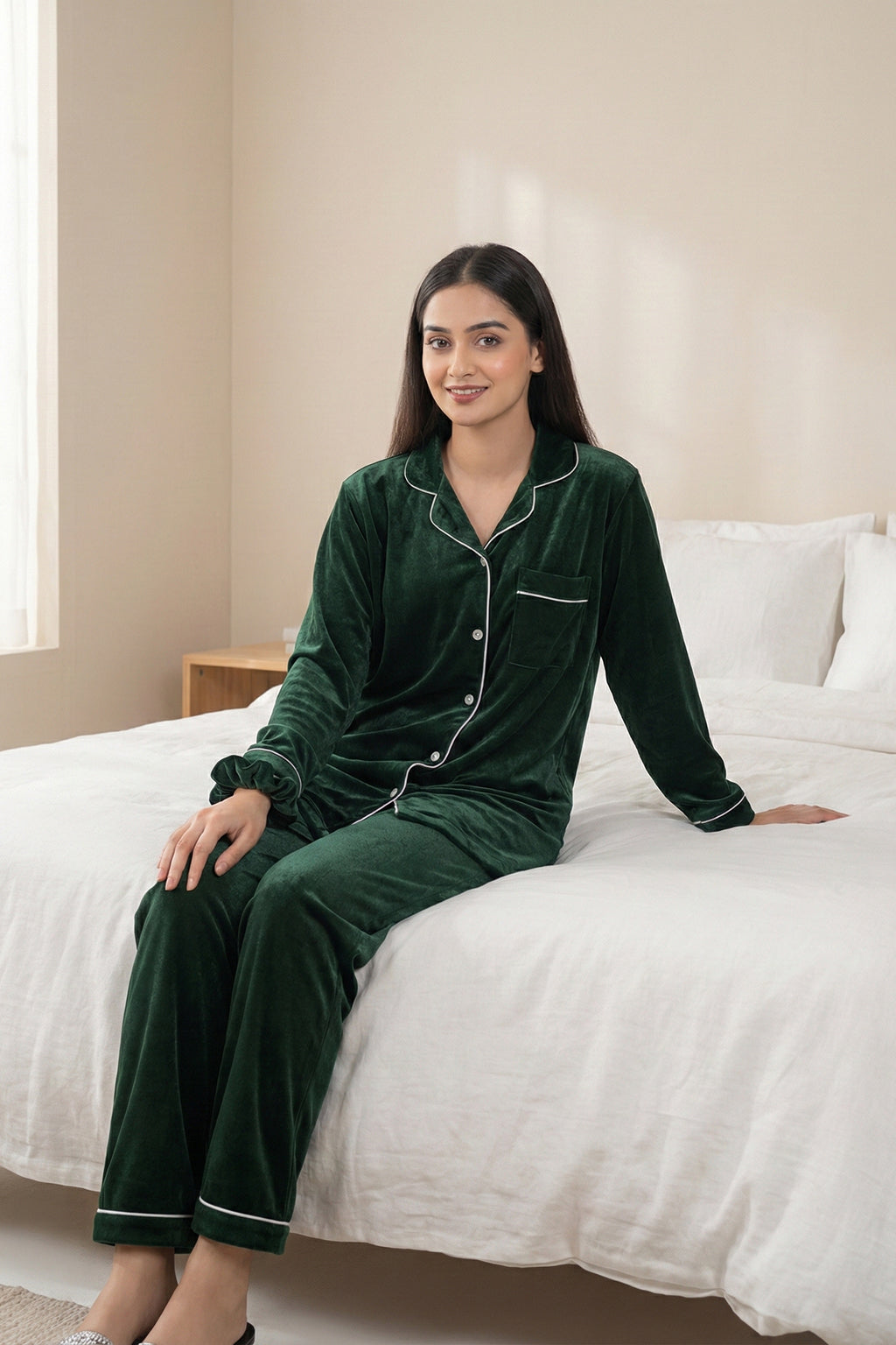 Bottle Green Velvet PJ Set