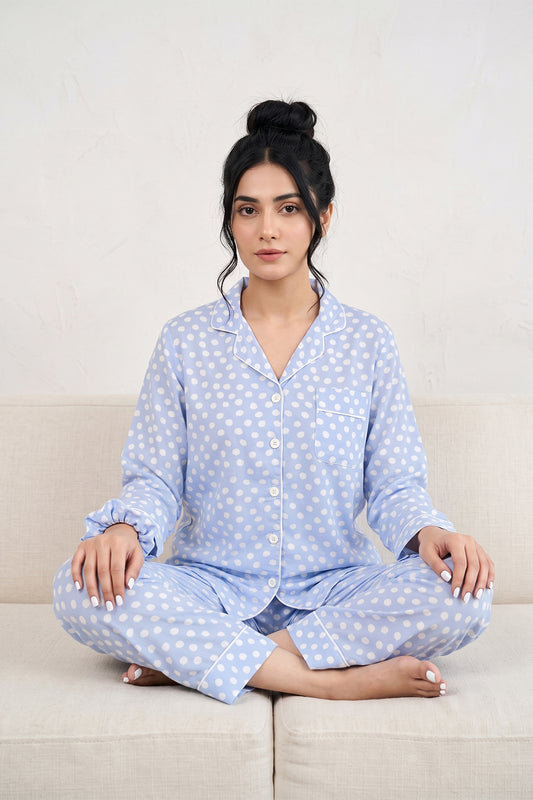 Light Blue Polka Pj Set