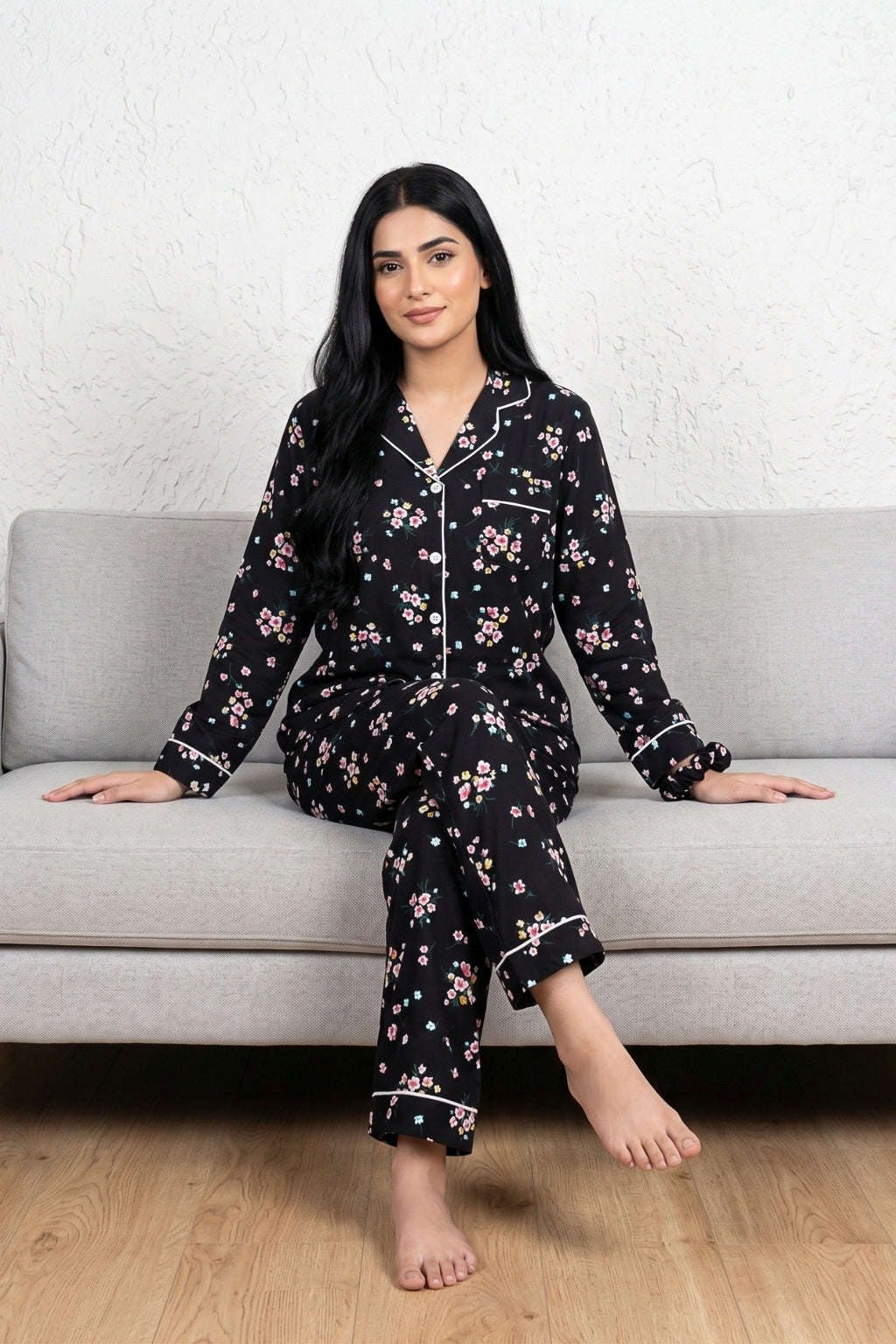 Black Floret Pj Set