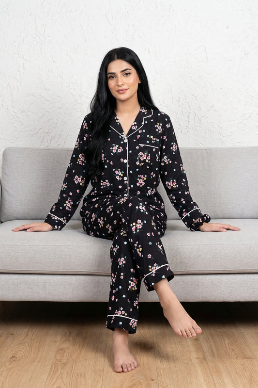 Black Floret Pj Set