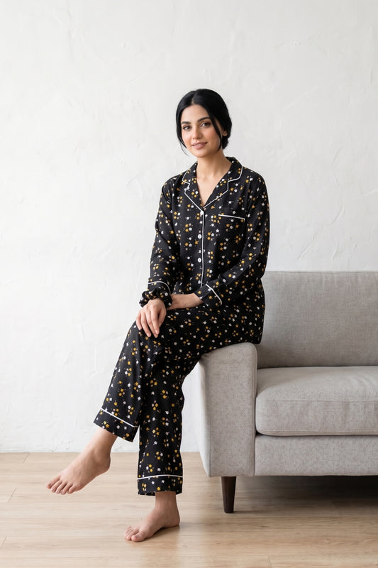 Black Tiny Flora Pj Set